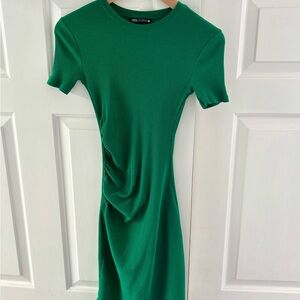 Zara Green Ribbed Bodycon Short Sleeve Dress Extra Small